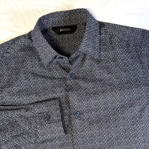 Z Zegna Gray Geometric Shirt Button Up Long Sleeve Mens Size Small Made in Italy